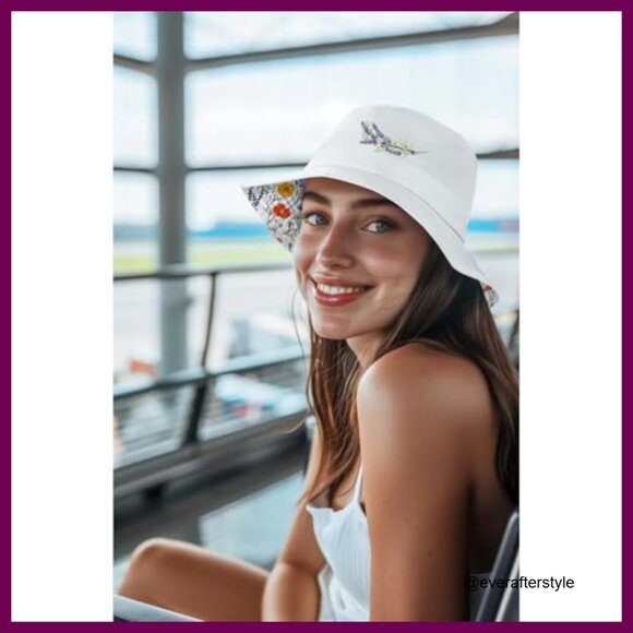 Polyester Bucket Hat with Wildflowers Print, Reversible, Sun Protection main image 5